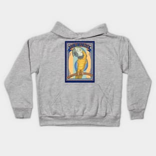 Cute African Blue and Gold Macaw with blue trim Kids Hoodie